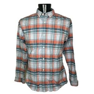 Hawker Rye Men's Plaid Flannel Shirt Button Front Teal Orange Size Large Tall LT